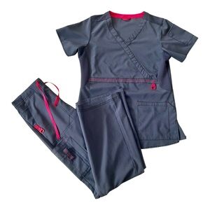 Carhartt Scrub SET, Grey & Pink, Size Small, Top & Bottoms.